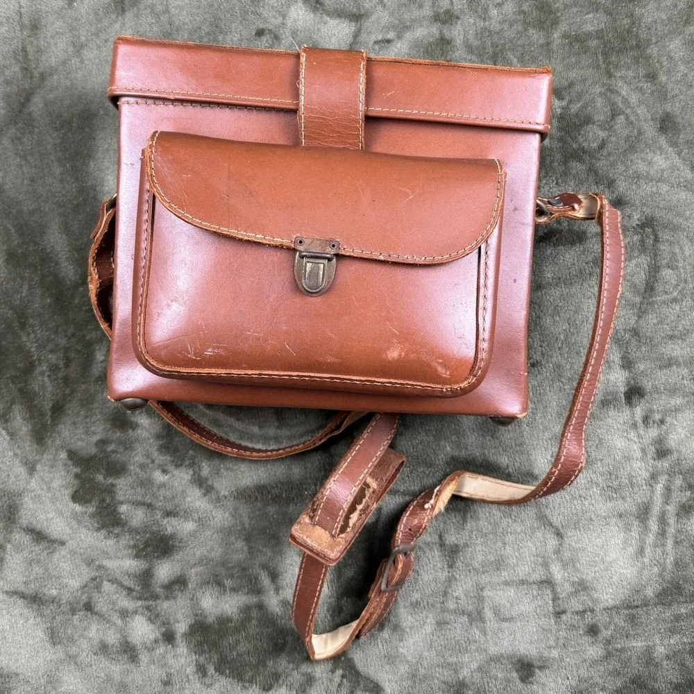 Vintage Top Grain Cowhide Leather Camera Case Satchel USA Brown Shoulder Bag